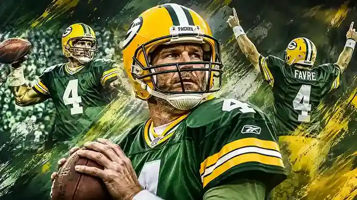 Brett Favre playing quarterback in a Green Bay Packers uniform