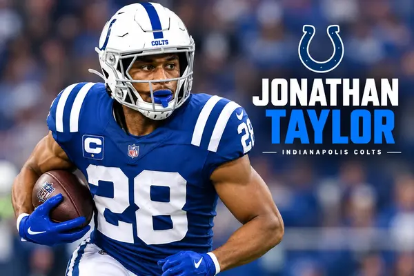 Jonathan Taylor running with the football for the Indianapolis Colts